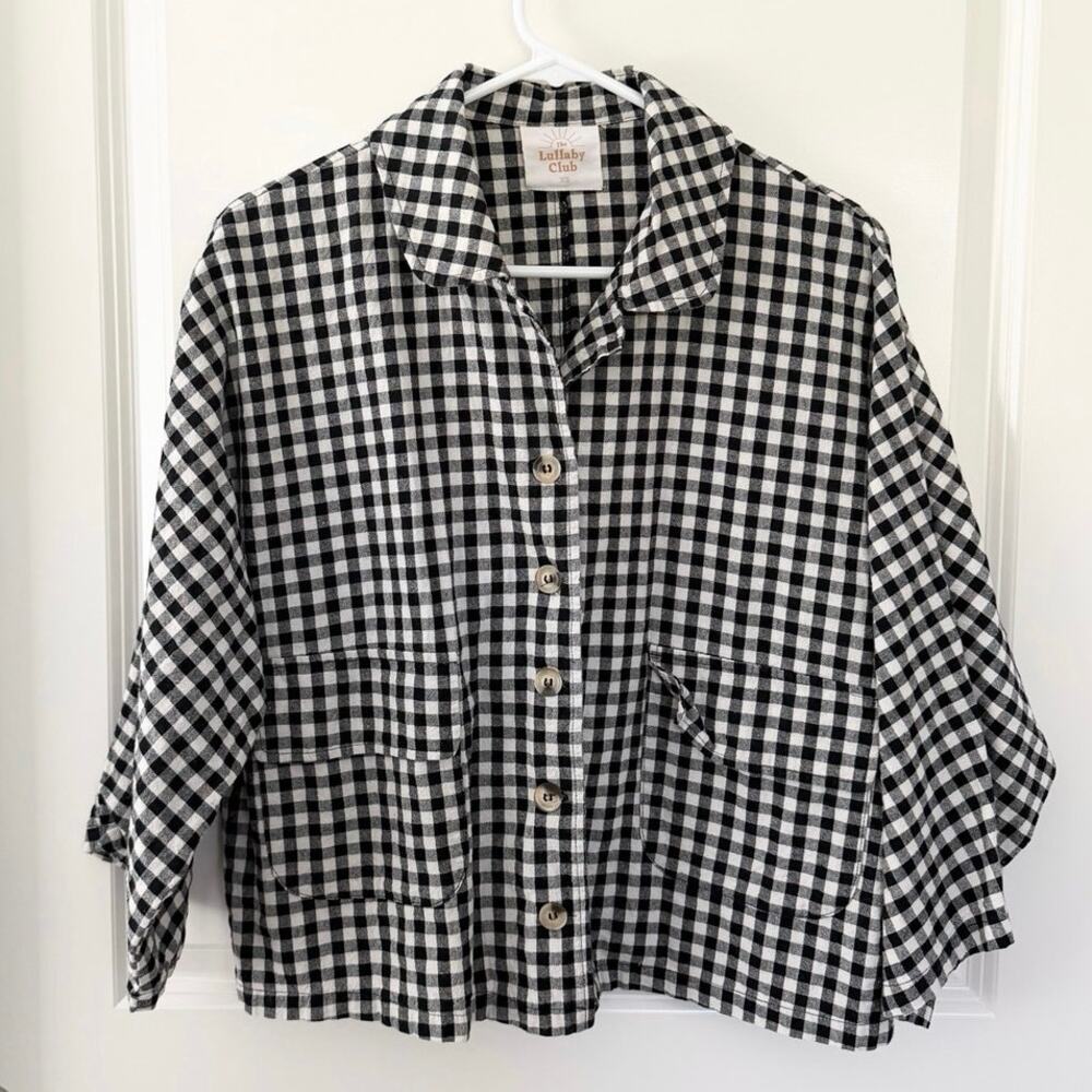 The Lullaby Club Gingham Lounge Button Front Top Black White XS
